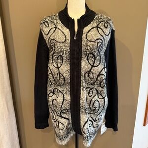 NWT Breckenridge Cardigan Women's Black & Cream Full Zip Sweater, Size 2X